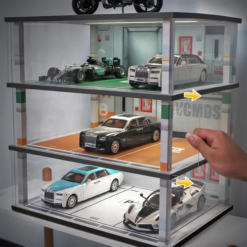 Vista 3 de kivcmds Vitrina modelo de coche a escala 1:18 Diorama Diorama Garage con luces para coches coleccionables de aleación Lego, estante
