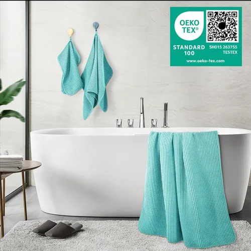 Vista 3 de POLYTE Juego de toallas de baño de gran tamaño de microfibra de secado rápido de 430 GSM, sin pelusas, 6 piezas (tejido de gofre)