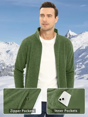 Vista 6 de TACVASEN Chaquetas de forro polar para hombre, chaqueta ligera con cremallera completa, abrigos casuales suaves y cálidos con bolsillos