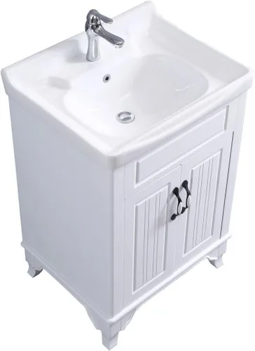 Vista 8 de Renovators Supply Manufacturing Adeline Mueble de tocador blanco de madera con lavabo 24.25" de ancho, juego de lavamanos independiente grande