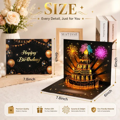 Vista 7 de APOTODITO Tarjetas de cumpleaños para hombres, tarjeta desplegable 3D con música y luz, tarjetas de cumpleaños con vela intercambiable interactiva