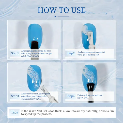 Vista 6 de JODSONE Ocean Wave - Esmalte de uñas en gel, 0.6 fl oz, líquido floreciente blanco ondulado para propagar el efecto de onda, texturas de ondas