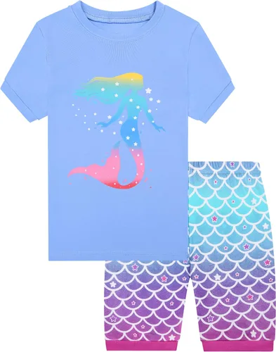 Vista 2 de Benaive Girls Summer Pajamas 4 Pieces 100% Cotton Girls PJs Short Sets Kids Sleepwear Size 2T-12 Years