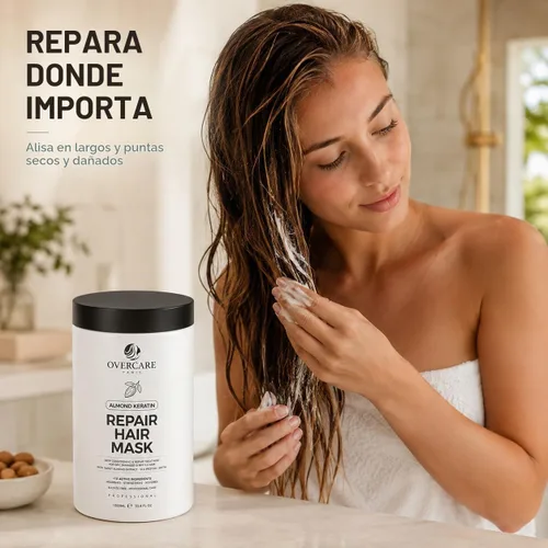 Vista 5 de OVERCARE Mascarilla capilar de queratina de almendras para cabello seco dañado, tratamiento reparador de acondicionamiento profundo para cabello