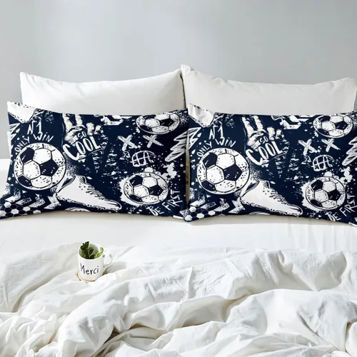 Vista 7 de Erosebridal Funda de edredón para niños, tamaño individual, funda de edredón de fútbol para jugadores, juego de ropa de cama con grafiti fresco