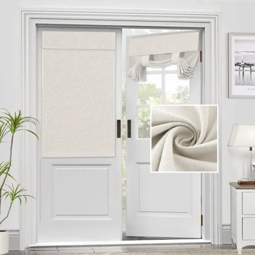Vista 18 de H.VERSAILTEX - Cortinas para puerta francesa de lino con textura, persianas de privacidad impermeables para ventana de cocina, oscurecimiento