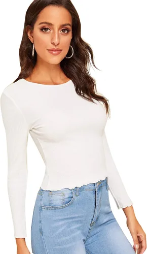 Vista 4 de SweatyRocks Camiseta de manga larga básica de punto casual para mujer