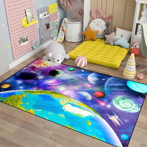 Vista 27 de Alfombra espacial para habitación de niños, alfombra de galaxia para niños, alfombras espaciales para dormitorio de niños, decoración