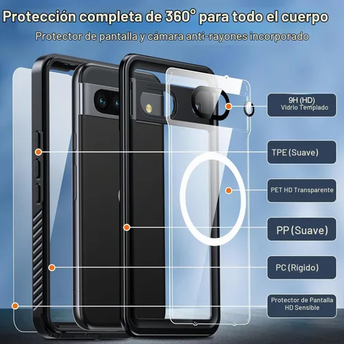 Vista 6 de Oneagle para Google Pixel 10 Pro XL Funda impermeable [Compatible con MagSafe], Funda Pixel 10 Pro XL resistente de 360° [IP68 bajo el agua]