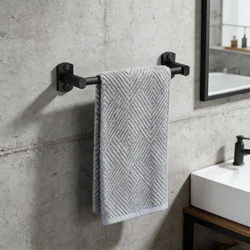 Vista 8 de Toallero negro, toallero de mano para baño, colgador de toallas montado en la pared, soporte para toallas de baño de cocina, barra de toalla