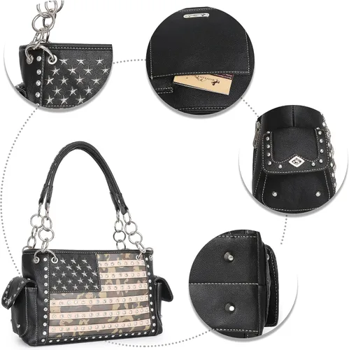 Vista 5 de Montana West Bolso patriótico con tachuelas para mujer, bolso de mano con bandera estadounidense y bolso cruzado