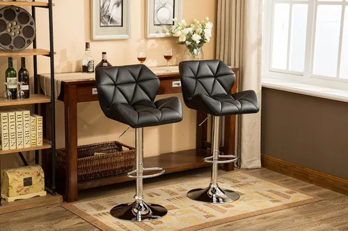 Vista 6 de Roundhill Furniture PC190BK Glasgow taburetes de bar con altura ajustable, Metal, Negro
