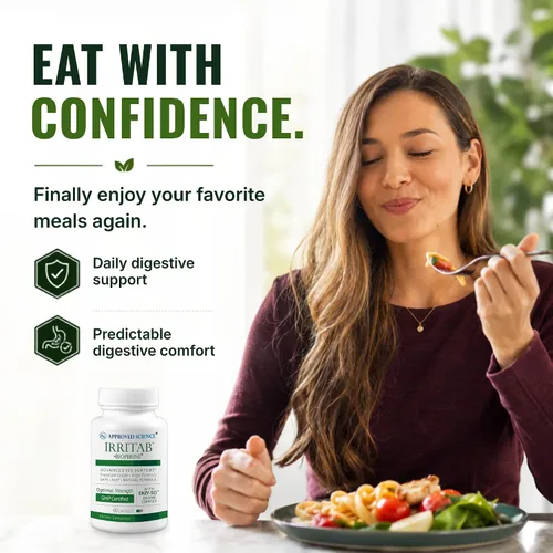 Vista 2 de Approved Science Irritab - Apoyo a la digestión irritable - 10 enzimas digestivas y psyllium, jengibre, cúrcuma - Suplemento para gases e hinchazón