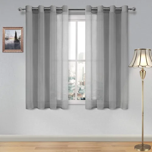 Vista 36 de DWCN Cortinas traslúcidas color verde frijol para sala de estar y dormitorio - Cortinas voile con aspecto de lino sintético con ojales en la parte