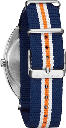 Vista 3 de Caravelle 43B166 - Reloj de cuarzo retro para hombre acero inoxidable con correa de nailon múltiple tono plateado modelo 43B166
