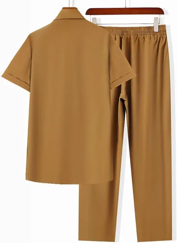 Vista 2 de NIBHZ Trajes de dos piezas para hombres y hombres, camisa con parches de letras y pantalones con cordón en la cintura sin camiseta