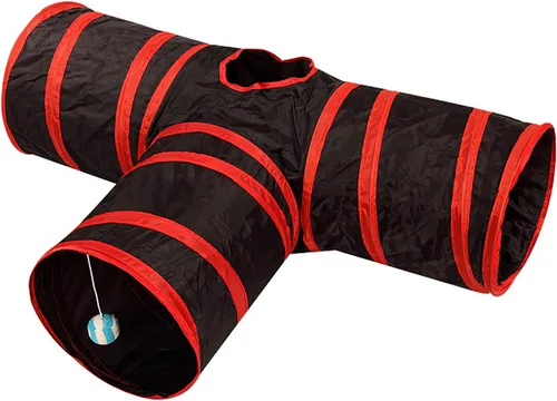 Vista 7 de Túnel de 3 vías para gatos plegable para mascotas, juguete de tubo con arrugas y bolas, juguete para gatos, perros pequeños, gatitos, conejos, CT097
