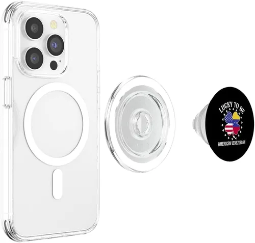 Vista 4 de Lucky to be Venezuelan American Half Venezuela half American PopSockets MagSafe PopGrip for iPhone