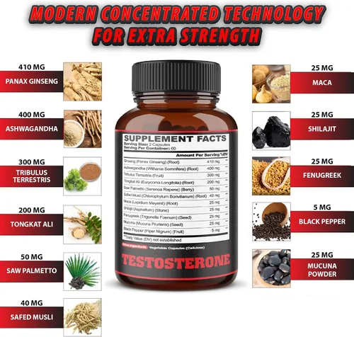 Vista 2 de Refuerzo de testosterona Agobi MaxT-On 11 en 1 para hombres, equivalente a 14000 mg de alta potencia, resistencia, conducción y fuerza, 120 cápsulas