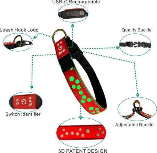 Vista 2 de Collar de perro LED, 15 modos de luz, USB-C recargable, collar de perro con luz brillante (negro, S (7.87-11.8 pulgadas)