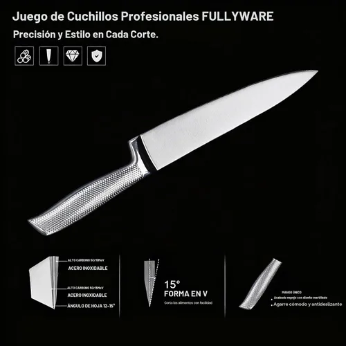 Vista 3 de Juego de cuchillos de chef de 3 piezas, juego de cuchillos de cocina afilados