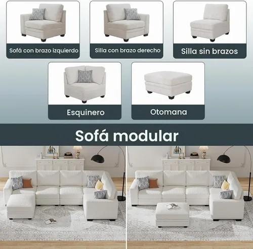 Vista 5 de Legend Vansen Sofá modular de gran tamaño, sofá reversible en forma de U con otomana, sofá de pana de asiento profundo para sala de estar, 6 plazas