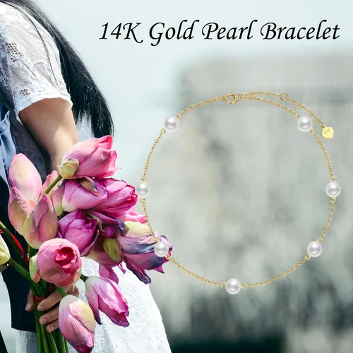Vista 6 de Pulsera de oro de 14 quilates, abalorios de perlas, regalos de joyería para mujeres y niñas