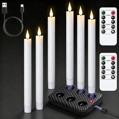 Vista 16 de GenSwin Velas cónicas negras sin llama parpadeantes con control remoto de 10 teclas, funciona con pilas, velas LED cálidas con mecha 3D