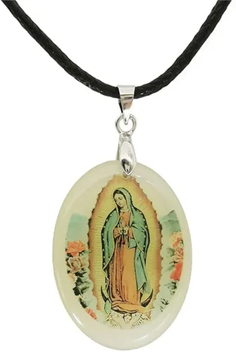 Vista 9 de PTGMH Miraculous Jewelry Collar de Virgen María ajustable para mujer Madrina Collar Señora de Guadalupe Colgante Oval Resina Resplandor