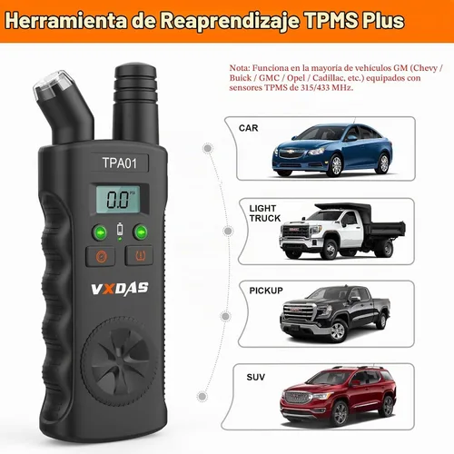 Vista 2 de VXDAS TPA01 Herramienta de aprendizaje TPMS para GM, Medidor de presión de neumáticos digital de 150PSI, Herramienta de activación de sensor