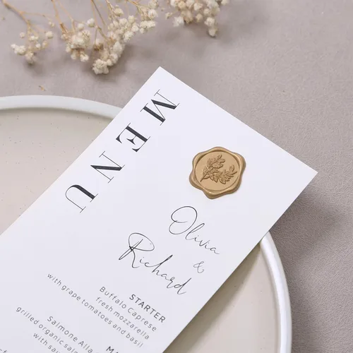 Vista 7 de UNIQOOO Pegatinas de sello de cera - Sobres de invitación de boda con sello de eucalipto, 100 piezas de pegatinas autoadhesivas metálicas de Oro