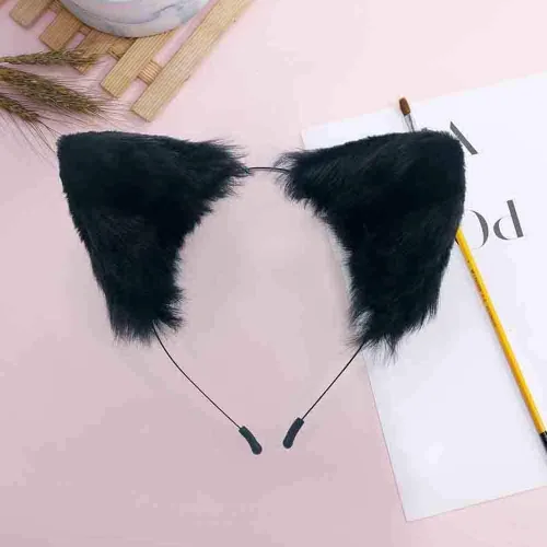 Vista 2 de VIGVAN Orejas de lobo de zorro Animal Cosplay Cat Accesorios de cosplay para Halloween (negro)