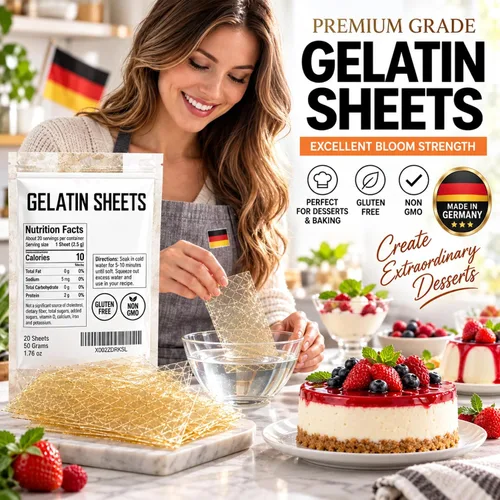 Vista 3 de Hojas de gelatina dorada para hornear, 20 unidades, 1.76 oz, hojas