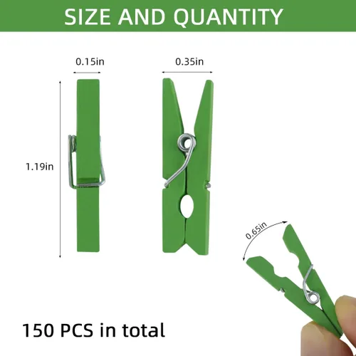 Vista 2 de 150 clips de pared para colgar fotos, manualidades, oficina, hogar, póster, bandera, resortes fuertes, pasadores de ropa pequeños, pinzas de madera