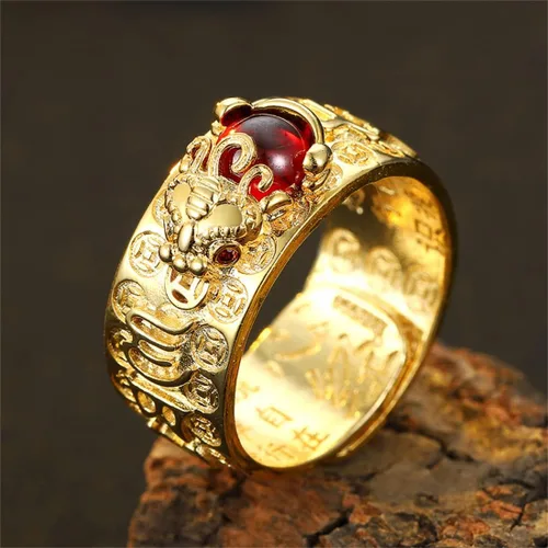 Vista 2 de JILIYUPA 4 anillos de Feng Shui Pixiu, amuleto budista de buena suerte, doble protección, riqueza, amor, salud, regalo para hombres y mujeres