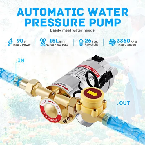 Vista 4 de Samger Bomba Elevadora de Presión de Agua, 110V 90W 243GPH 15PSI Bomba de Agua Doméstica con Interruptor Automático de Flujo de Agua, Bombas