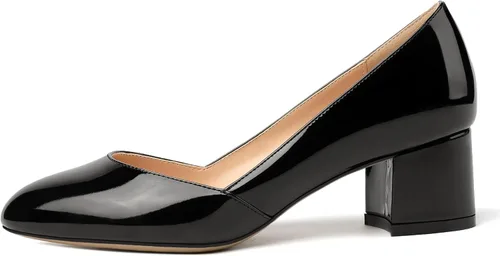 Vista 2 de MODENCOCO Zapatos de tacón bajo grueso para mujer, con puntera redonda, de 2 pulgadas