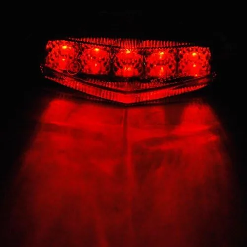Vista 6 de Astra Depot Lente transparente de corte de diamante, 10 luces LED rojas para frenar y correr, compatible con Suzuki Honda, Yamaha, Kawasaki, Street