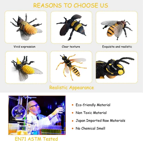 Vista 3 de 4 figuras de abeja, juguete de insectos de abeja de abeja, proyecto científico, decoración de pastel, juguetes educativos tempranos cumpleaños