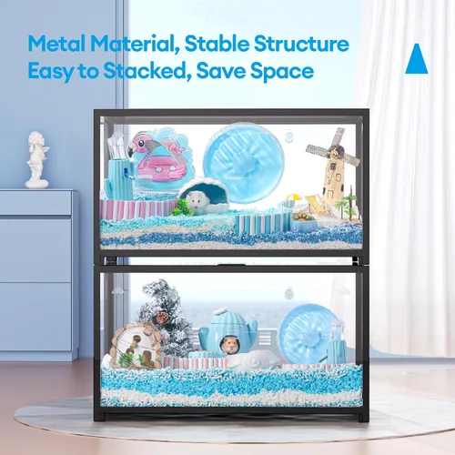 Vista 3 de BUCATSTATE Jaula de hámster de metal 2.0 – Hábitats para animales pequeños grandes apilables con acceso superior, fácil de ensamblar