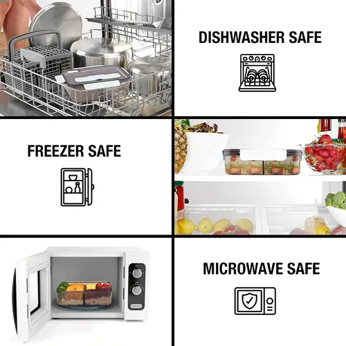 Vista 5 de Bento Box - Lonchera grande para adultos Contenedor de preparación de comidas a prueba de fugas de 3 compartimentos, 50.7 fl oz Práctica