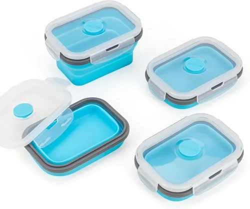 Vista 32 de Recipientes plegables de almacenamiento de alimentos con tapa hermética, 11.8 oz, juego de 4 recipientes pequeños de silicona apilables para la 4