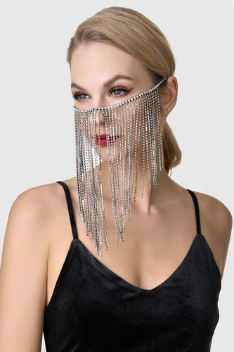 Vista 3 de BABEYOND Máscara de cadena de cristal de los años 20 con diamantes de imitación y flecos, para mascarada, Mardi Gras, Halloween, Gatsby, accesorios