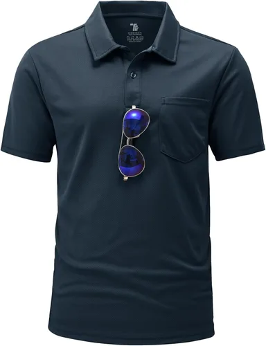 Vista 14 de BGOWATU Polo de golf para hombre, manga corta, cuello para tenis al aire libre Verde militar