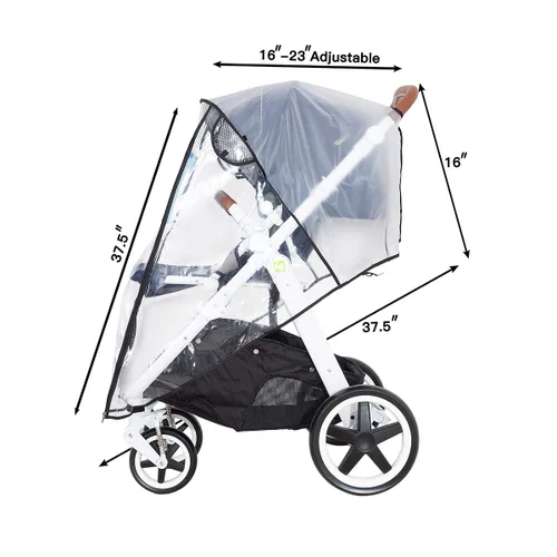 Vista 5 de Cubierta de lluvia para cochecito, tamaño universal, impermeable, resistente al viento, EVA, el escudo meteorológico con pantalla de ojos (negro)