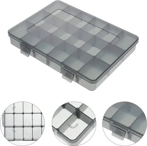 Vista 5 de Angoily Caja organizadora de plástico transparente con 18 rejillas, caja de herramientas, contenedor de componentes, contenedores de almacenamiento