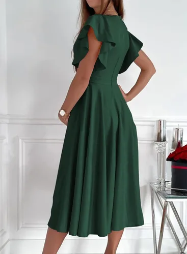 Vista 2 de Dokotoo Vestido de fiesta elegante con cuello en V para mujer, vestido de manga corta, vestido de patinadora, vestidos de invitados de boda