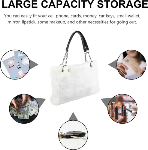 Vista 7 de Bolso de hombro de felpa individual de gran capacidad, bolso de mano mullido para mujeres y señoras, lindo bolso diario portátil