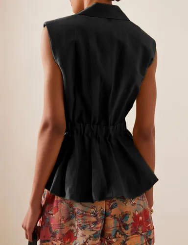 Vista 3 de IDEALSANXUN Chalecos de lino de algodón para mujer, a la moda, casuales, de verano, sin mangas, chaqueta ligera, para exteriores
