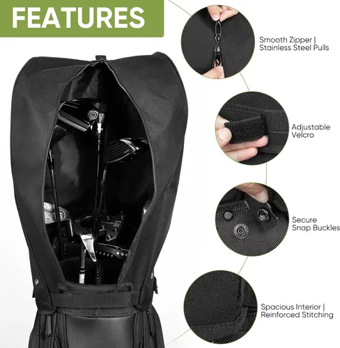 Vista 7 de Cubierta de lluvia para bolsa de golf con capucha impermeable 1680D de nylon a prueba de polvo, ajuste universal con capa de lluvia ajustable
